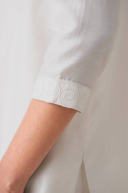 Ampm_Ivory Chanderi Embroidery Collared Azea Filigree Pattern Shirt  _Online_at_Aza_Fashions