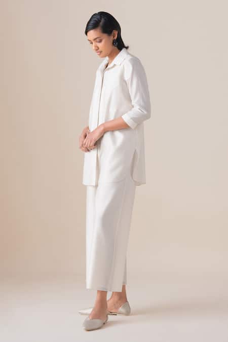 Shop_Ampm_Ivory Chanderi Embroidery Collared Azea Filigree Pattern Shirt  _Online_at_Aza_Fashions