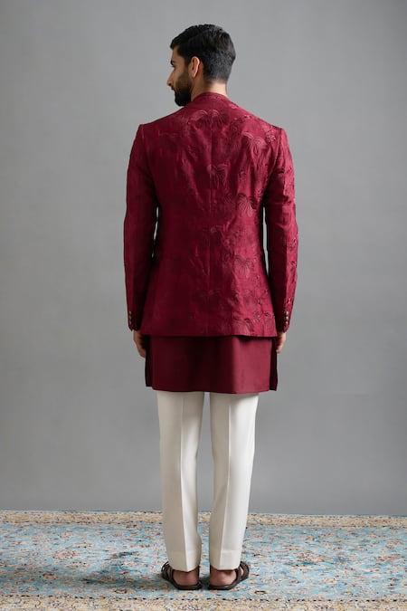 Gargee Designers Maroon Majesty Embroidered Jacket Set 