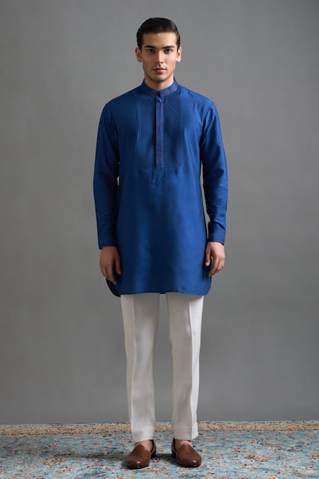 Shop_Gargee Designers_Blue Dupion Embroidery Sapphire Regal Jacket Set _Online_at_Aza_Fashions