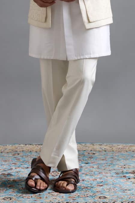 Buy_Gargee Designers_Ivory Dupion Embroidery, Zari Radiance Jacket Kurta Set _Online_at_Aza_Fashions