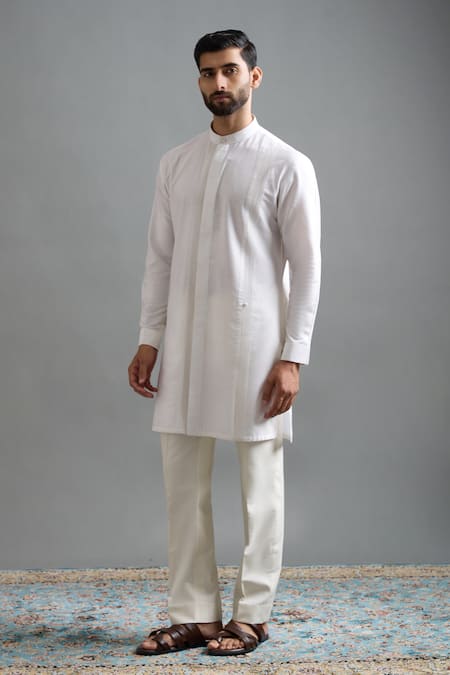 Shop_Gargee Designers_Ivory Dupion Embroidery, Zari Radiance Jacket Kurta Set _Online_at_Aza_Fashions