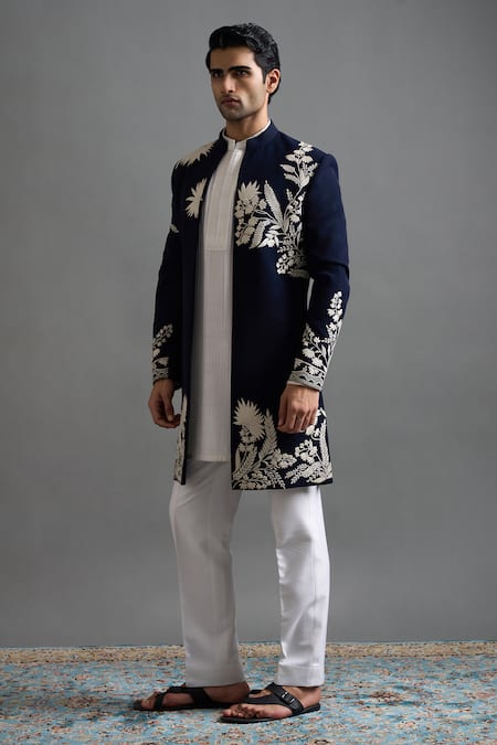 Buy_Gargee Designers_White Polyester Embroidery Neelraj Jacket Kurta Set _Online_at_Aza_Fashions