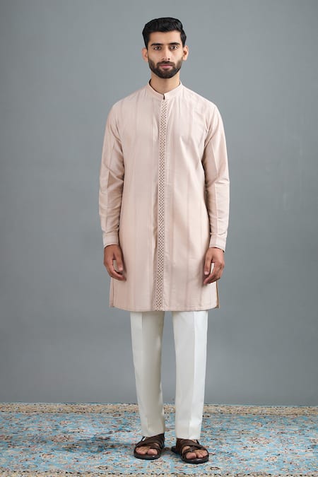 Gargee Designers_Beige Silk Embroidery Surya Jacket Kurta Set _at_Aza_Fashions