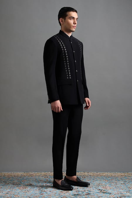 Buy_Gargee Designers_Black Polyester Zari, Metallic Thread Adarsh Work Jodhpuri Pant Set _Online_at_Aza_Fashions