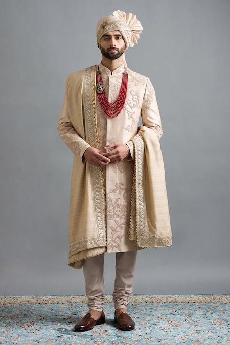 Gargee Designers Yuvraj Beige Embroidered Sherwani Set 