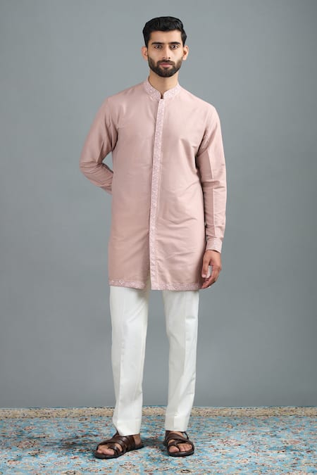 Gargee Designers_Pink Suede Cut Work Jaal Bundi Kurta Set _Online_at_Aza_Fashions