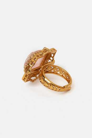 Ruby Raang_Gold Plated Stones Kundan Embellished Ring _at_Aza_Fashions