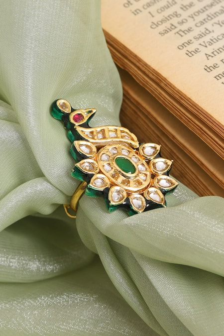 Ruby Raang Handmade Kundan Brass Ring 