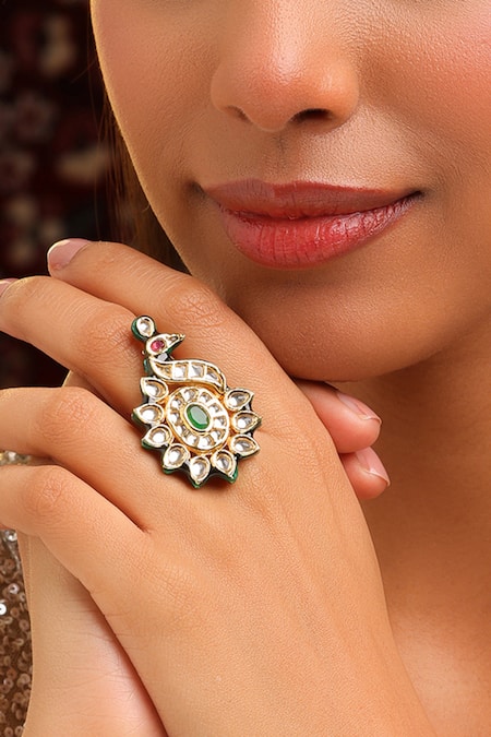 Ruby Raang Handmade Kundan Brass Ring 