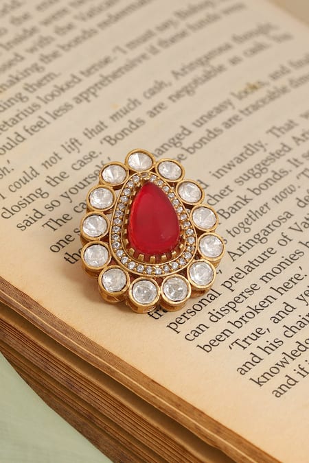 Ruby Raang Brass Kundan Brooch 