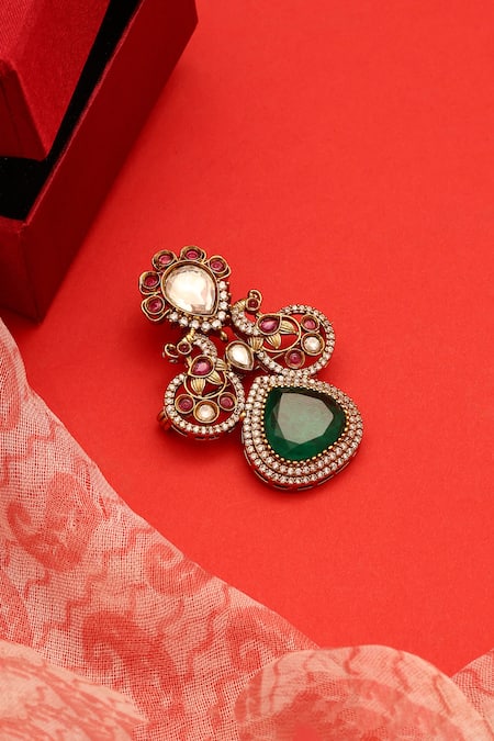 Ruby Raang Brass Kundan Brooch 