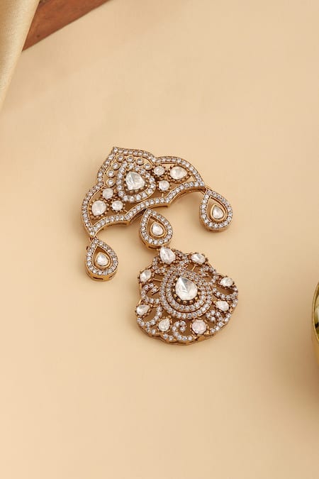 Ruby Raang Kundan Brass Brooch 
