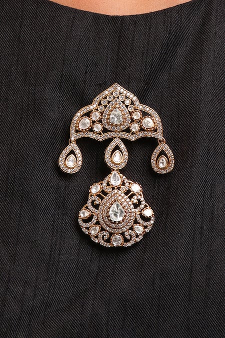 Ruby Raang Kundan Brass Brooch 