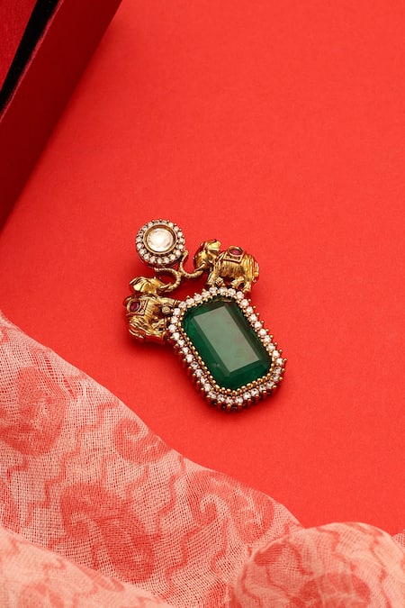 Ruby Raang Kundan Brass Brooch 
