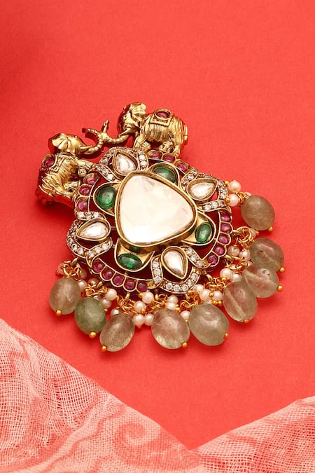 Ruby Raang Kundan Studded Brooch 