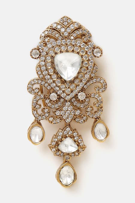 Buy_Ruby Raang_White Pearls, Stones Kundan Brass Hair Clip 