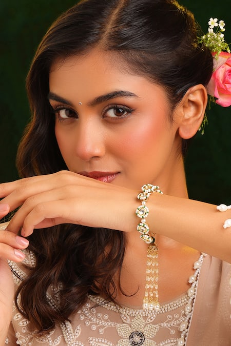 Ruby Raang Kundan Pearl Embellished Bracelet 