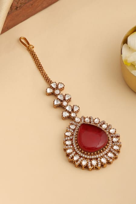 Ruby Raang Kundan Embellished Maangtikka 