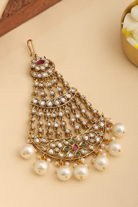 Ruby Raang Kundan Embellished Brass Passa 