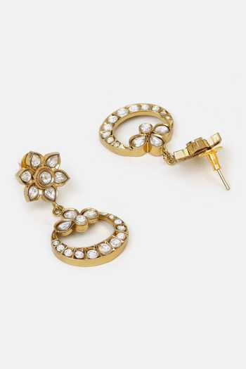 Buy_Ruby Raang_White Stones, Crystals Kundan Floral Drop Earrings _Online_at_Aza_Fashions