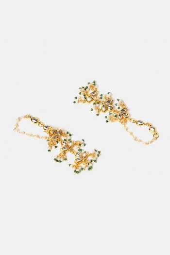 Ruby Raang_Gold Plated Pearls, Stones Kundan Embellished Earrings _Online_at_Aza_Fashions