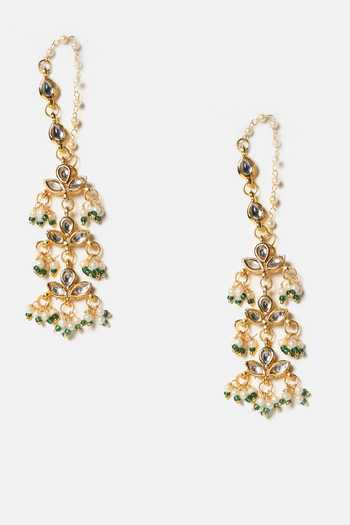 Buy_Ruby Raang_Gold Plated Pearls, Stones Kundan Embellished Earrings _Online_at_Aza_Fashions