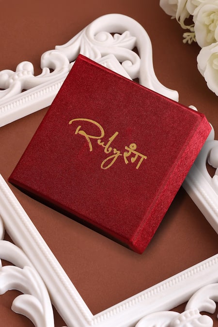 Ruby Raang_White Pearls, Stones Kundan Brass Earrings _at_Aza_Fashions