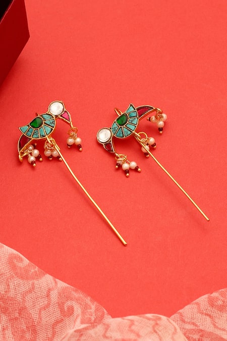 Ruby Raang Brass Kundan Ear Cuffs - Set of 2 