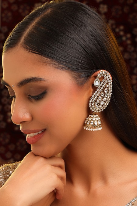 Ruby Raang Kundan Pearl Embellished Jhumka Earrings - Set of 2 