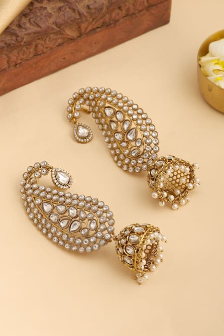 Ruby Raang Kundan Pearl Embellished Jhumka Earrings - Set of 2 