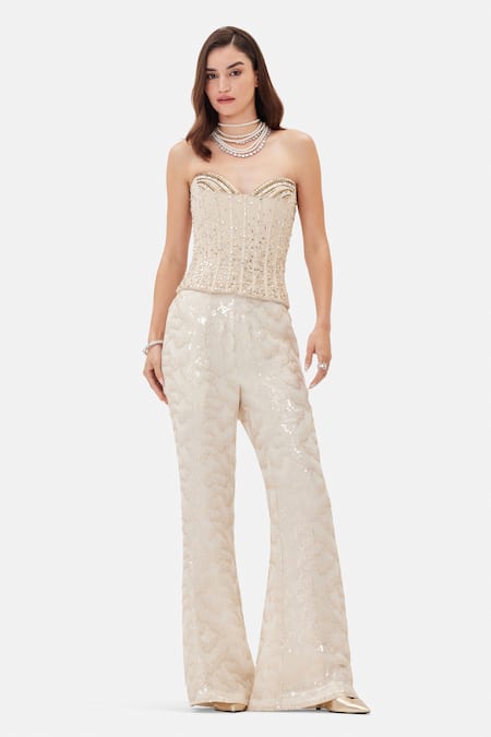 Basanti Kapde aur Koffee Celestial Ivory Corset & Bell Bottom Pant Set 