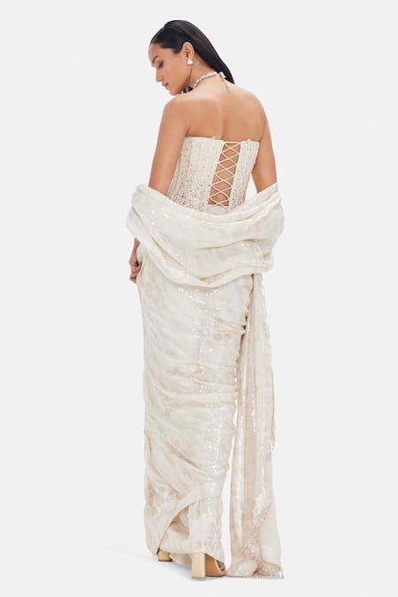 Basanti Kapde aur Koffee White Lily Corset & Saree Set 