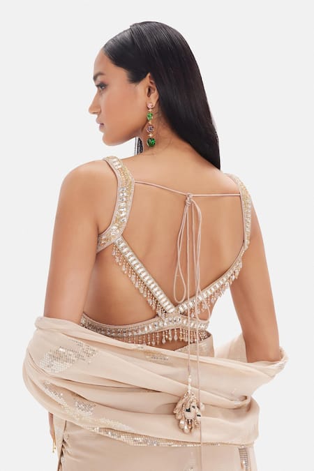 Basanti Kapde aur Koffee Pre-Draped Georgette Saree & Blouse Set 