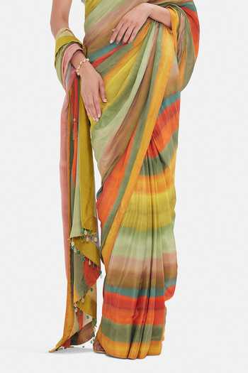 Basanti Kapde aur Koffee Green Crepe Sequins, Beads, Zari, Tassels Square Desert Prism Saree And Blouse Online at Aza Fashions Basanti Kapde aur Koffee_Green Crepe Sequins, Beads, Zari, Tassels Square Desert Prism Saree And Blouse _Online_at_Aza_Fashions
