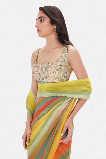 Buy Basanti Kapde aur Koffee Green Crepe Sequins, Beads, Zari, Tassels Square Desert Prism Saree And Blouse Online at Aza Fashions Buy_Basanti Kapde aur Koffee_Green Crepe Sequins, Beads, Zari, Tassels Square Desert Prism Saree And Blouse _Online_at_Aza_Fashions