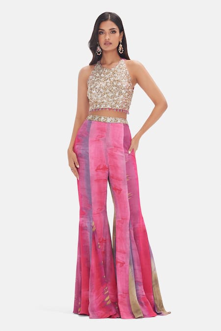 Basanti Kapde aur Koffee Orchid Dreams Crepe Blouse & Sharara Set 