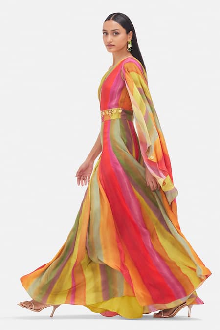 Basanti Kapde aur Koffee Pink Crepe Chains Asymmetric Athena Prism Jumpsuit Online at Aza Fashions Basanti Kapde aur Koffee_Pink Crepe Chains Asymmetric Athena Prism Jumpsuit _Online_at_Aza_Fashions