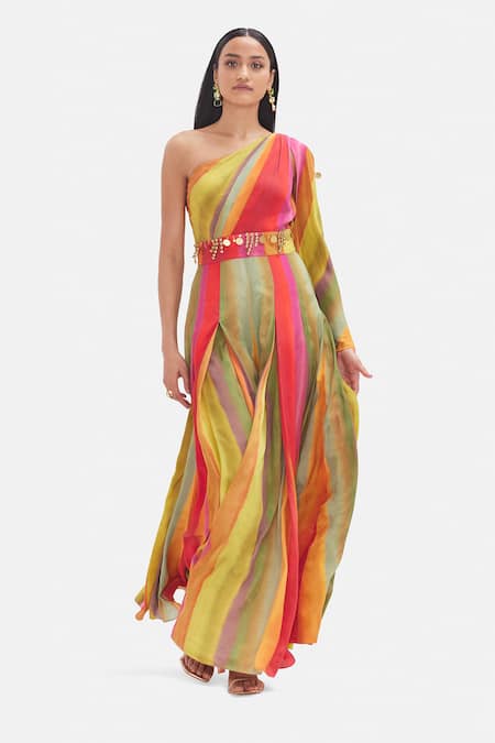 Buy Basanti Kapde aur Koffee Pink Crepe Chains Asymmetric Athena Prism Jumpsuit Online at Aza Fashions Buy_Basanti Kapde aur Koffee_Pink Crepe Chains Asymmetric Athena Prism Jumpsuit _Online_at_Aza_Fashions