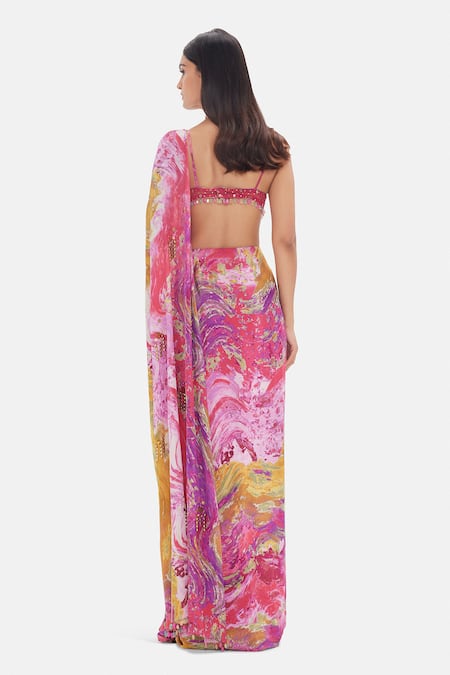 Basanti Kapde aur Koffee Sunset Serenade Crepe Pre-Draped Saree & Blouse 