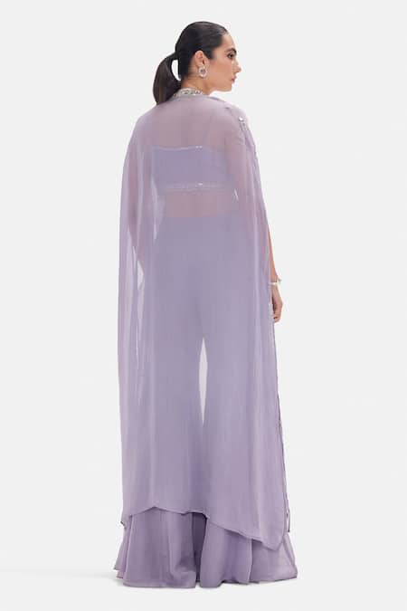 Basanti Kapde aur Koffee Ethereal Lavender Cape Sharara Set 