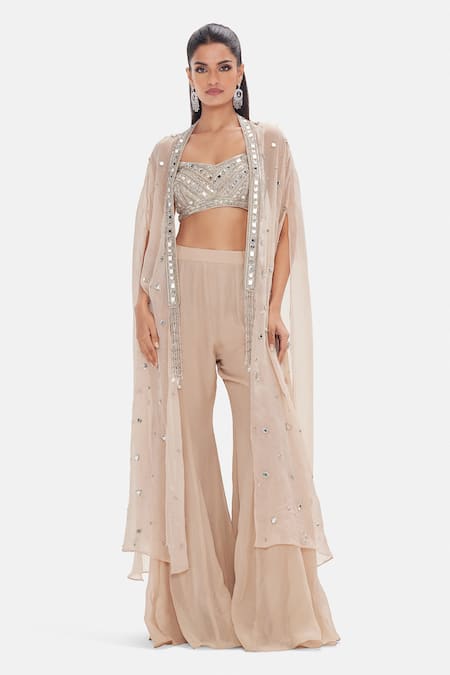 Basanti Kapde aur Koffee Venus Shimmer Cape Sharara Set