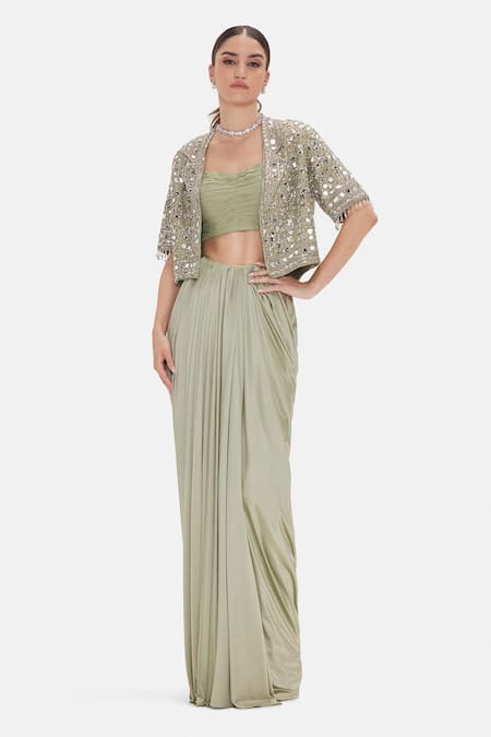 Basanti Kapde aur Koffee Willow Jacket & Draped Skirt Set 