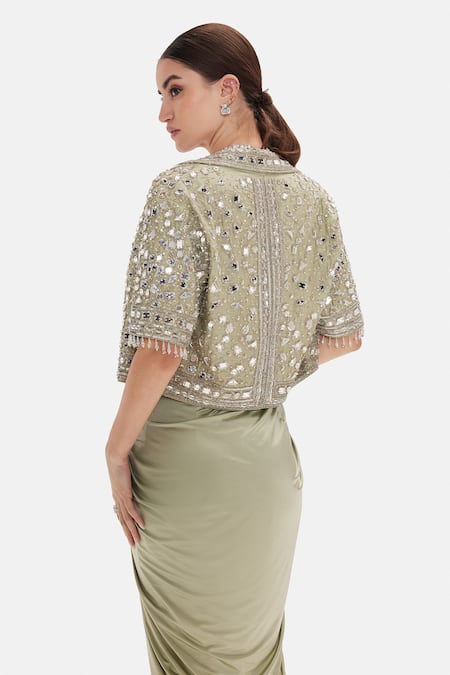 Basanti Kapde aur Koffee Willow Jacket & Draped Skirt Set 