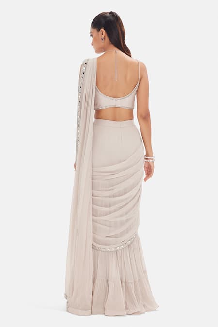 Basanti Kapde aur Koffee Blush Imperial Pre-Draped Georgette Saree & Blouse Set 