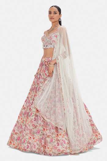 Basanti Kapde aur Koffee_Pink Organza Sequins, Beads, Pearls, Zari Sweetheart Sacred Gardenia Lehenga Set _Online_at_Aza_Fashions