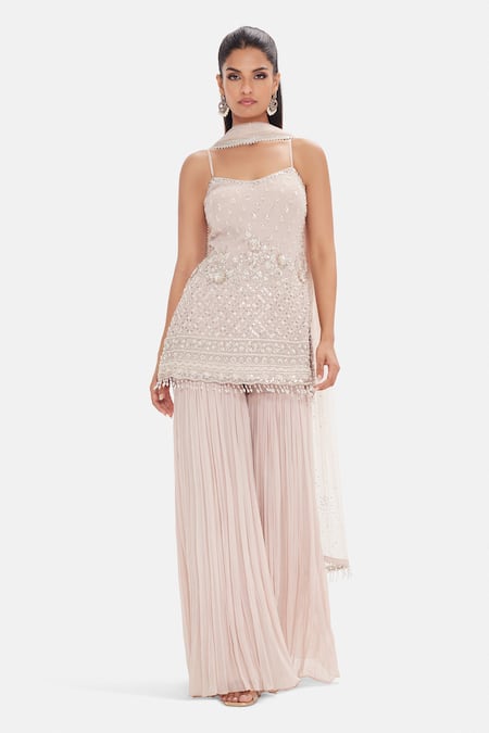 Basanti Kapde aur Koffee Frosted Tulip Kurta Sharara Set 