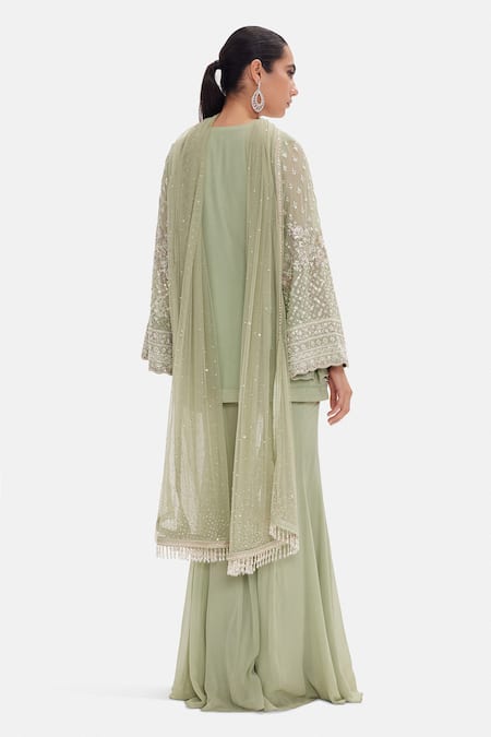 Basanti Kapde aur Koffee Pista Shimmer Georgette Kurta Sharara Set 