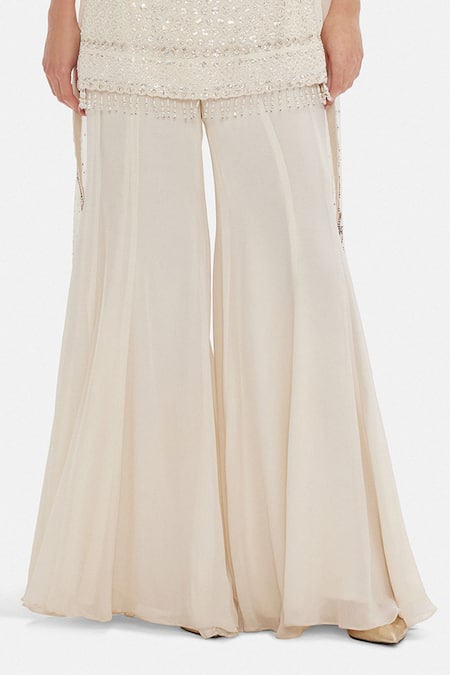 Basanti Kapde aur Koffee Ivory Georgette Sequins, Beads Round Neck, Yes Glace Kurta Sharara Set Online at Aza Fashions Basanti Kapde aur Koffee_Ivory Georgette Sequins, Beads Round Neck, Yes Glace Kurta Sharara Set _Online_at_Aza_Fashions