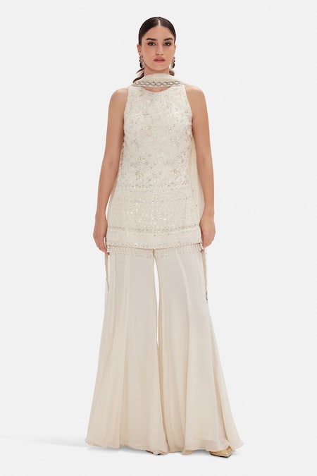 Basanti Kapde aur Koffee Ivory Glace Kurta Sharara Set 